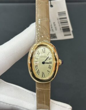 Cartier  Baignoire Watch  1:1 Best Edition Yellow Dial on Black Croco Strap RONDA Quartz