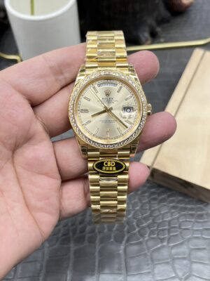 Day Date 40mm 1:1 Best Edition Gold Dial dia Bezel on President Bracelet A3255 208g (Weighted)