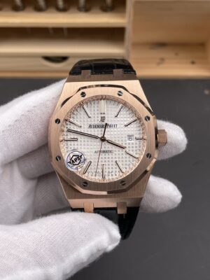 Audemars Piguet  Royal Oak gold case 15400 1:1 Best Edition white Dial on Leather Strap SA3120 Super Clone