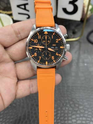 Pilot Chronograph IW377730  1:1 Best Edition Black Orange Dial on Orange Rubber Strap A7750